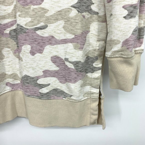 Old Navy Tunic Sweatshirt Camo Beige French Terry Crewneck Top - Picture 3 of 7